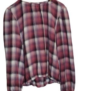 Cloth and stone Elastic waist neck‎ and hemline plaid top Large